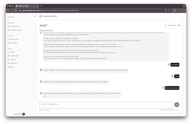 Creative AI Writer Chat Interface